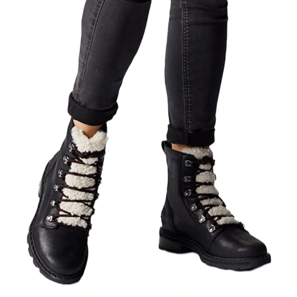 Sorel Lennox Genuine Shearling Trim Waterproof Lace Up Boot NWT